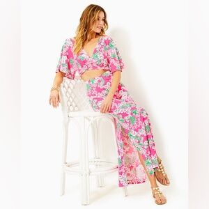 NWT Lilly Pulitzer Pink and Green Maxi Dress Set